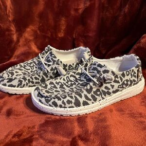 Hey Dude Black and White Leopard Print Sneakers